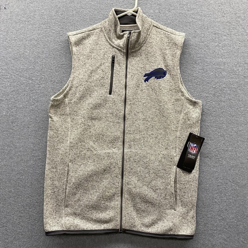 Buffalo Bills Men’s Large Gray Sweater Fleece Vest Full Zip NFL Game Day NWT - Picture 2 of 14